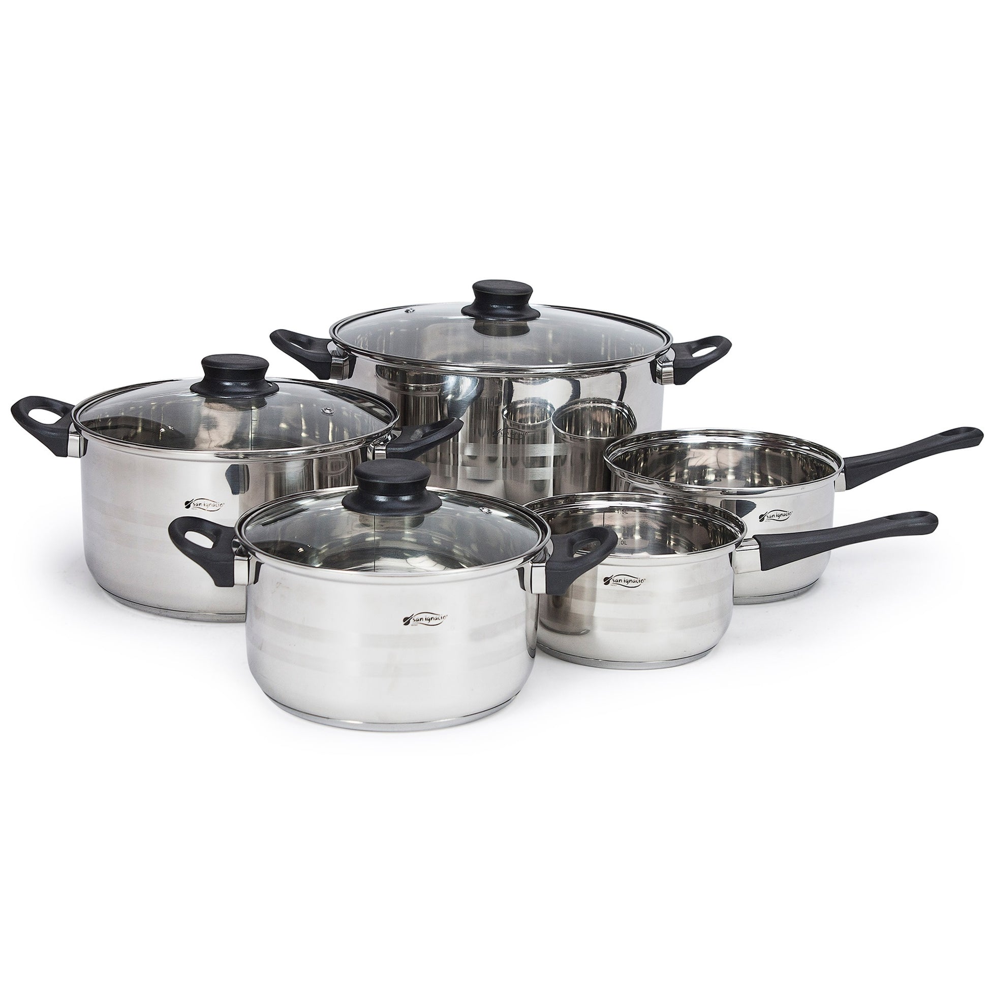 Bateria De Cocina 8 Piezas San Ignacio En Acero Inoxidable Con Juego De Sartenes (18,22 Y 26 Cm) En Aluminio Prensado Colección Optimum Plus