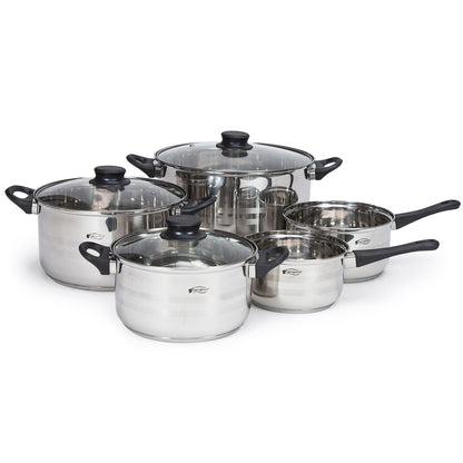 San Ignacio Set Batería De Cocina De 8 Piezas Acero Inoxidable + 3 Sartenes Ø16/20/24 Cm Aluminio Prensado, Aptas Para Inducción