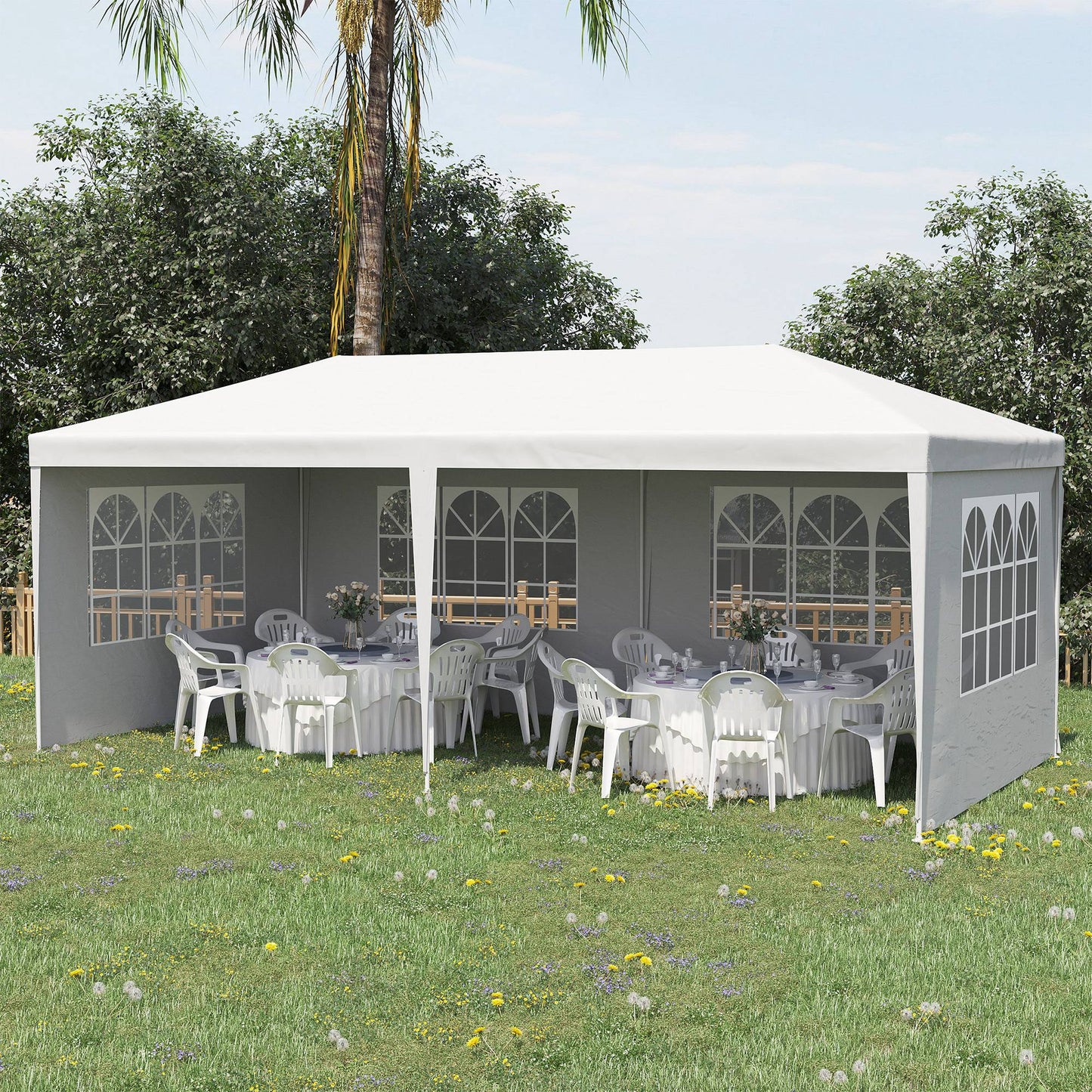 Outsunny Carpa De Jardín Con Laterales Desmontables 6x3 M 4 Ventanas Blanco_1