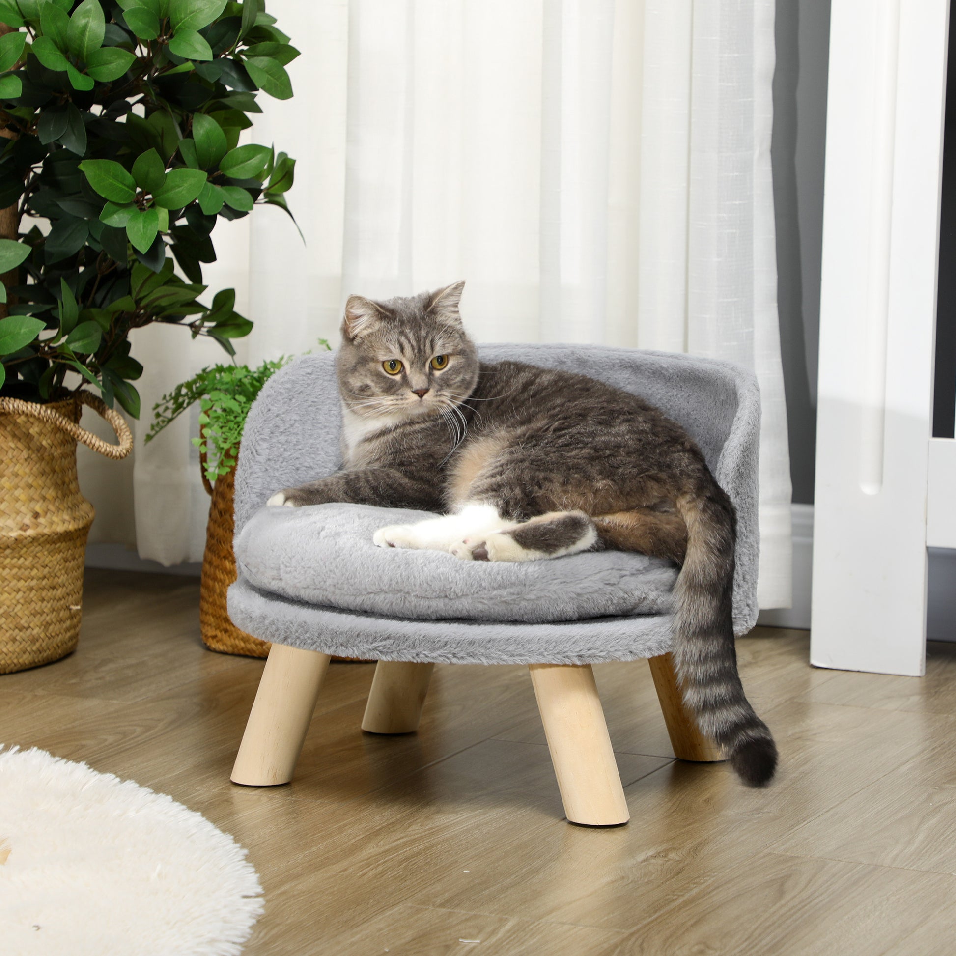 Pawhut Cama Elevada Para Perros Miniaturas Con Cojín Lavable Ø40,5x33 Cm Gris_1