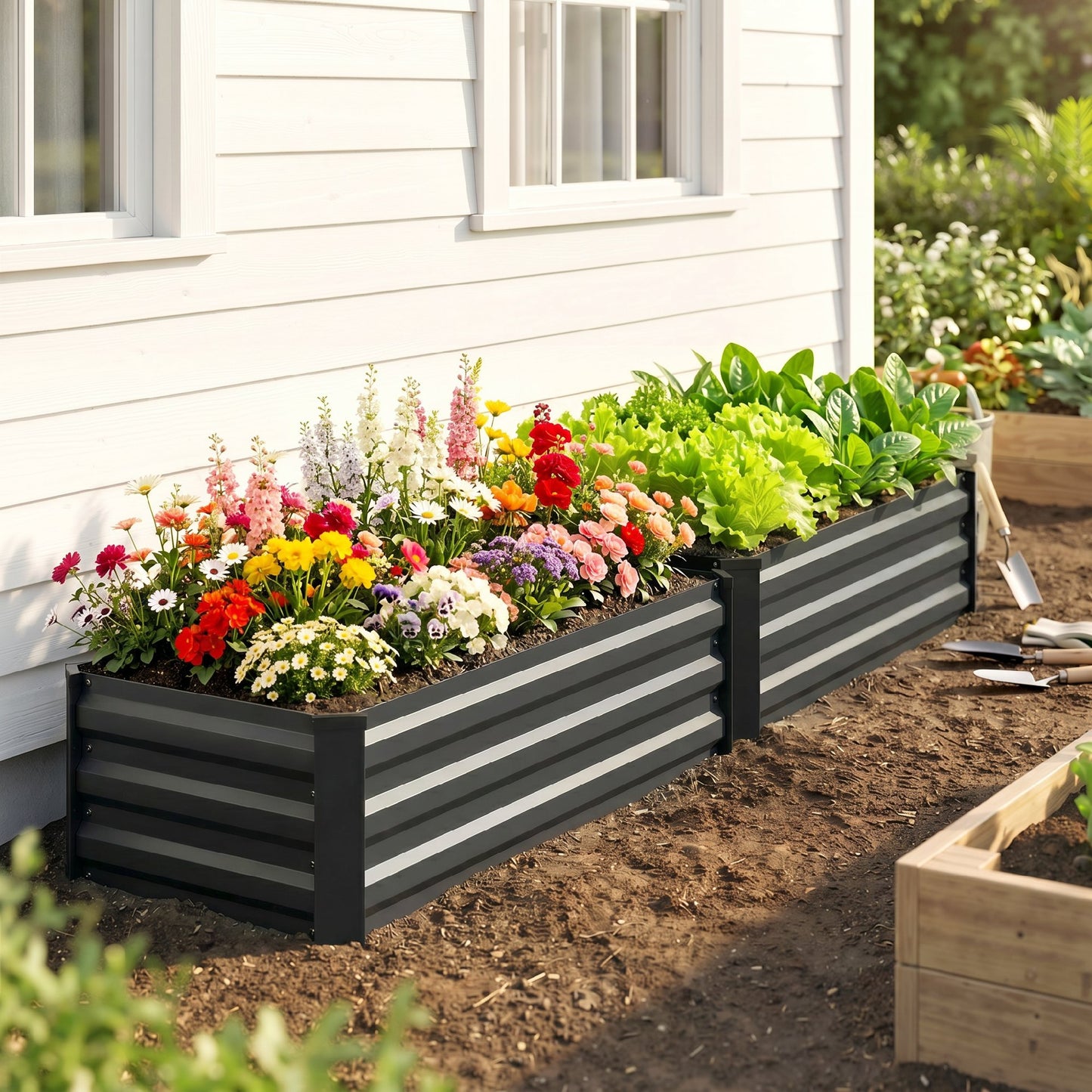 Outsunny Juego De 2 Jardineras De Exterior De Acero 100x60x30 Cm Gris Oscuro_4