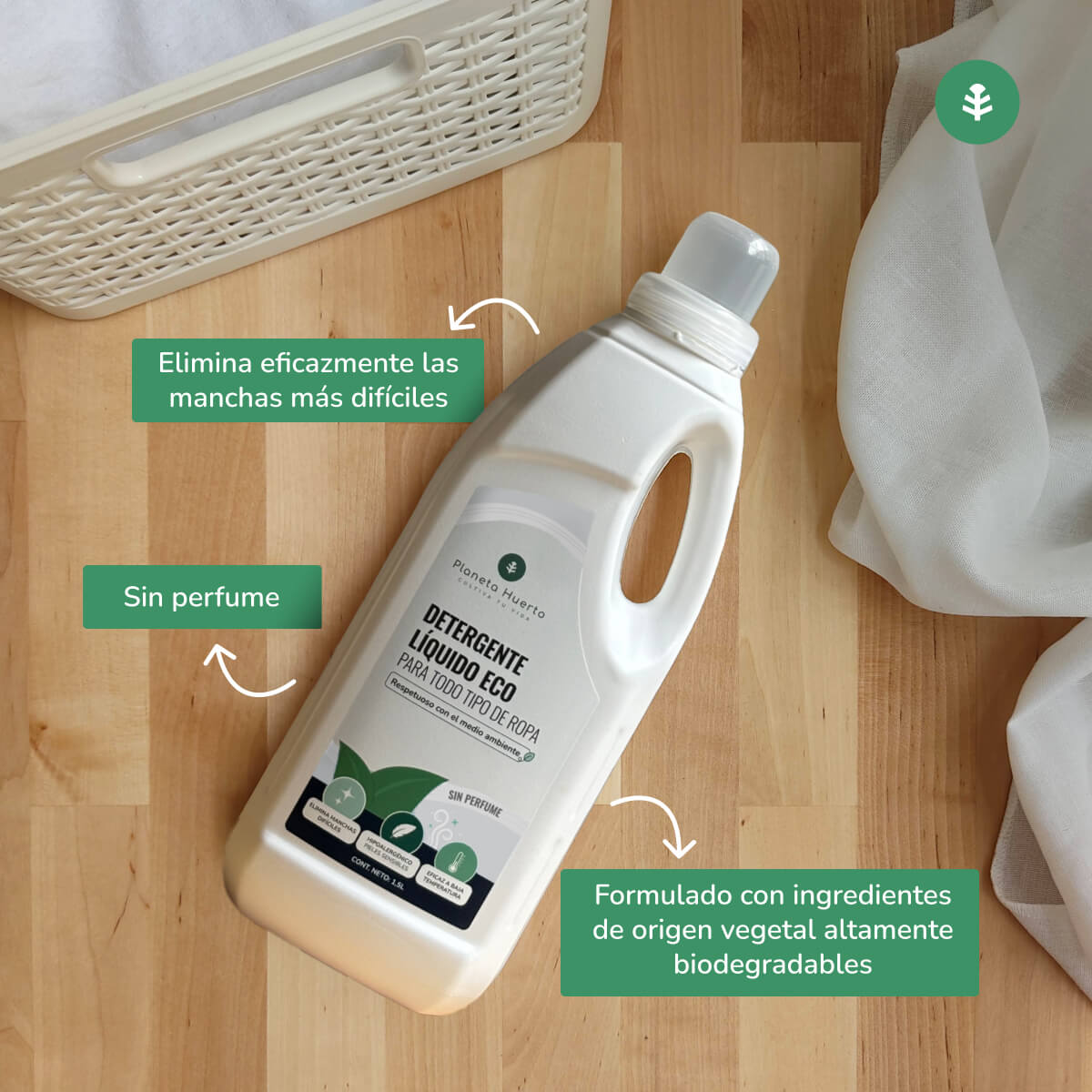 Pack de 3 Detergentes Líquidos para Roupa Planeta Huerto ECO Sem Perfume 1,5 Litros