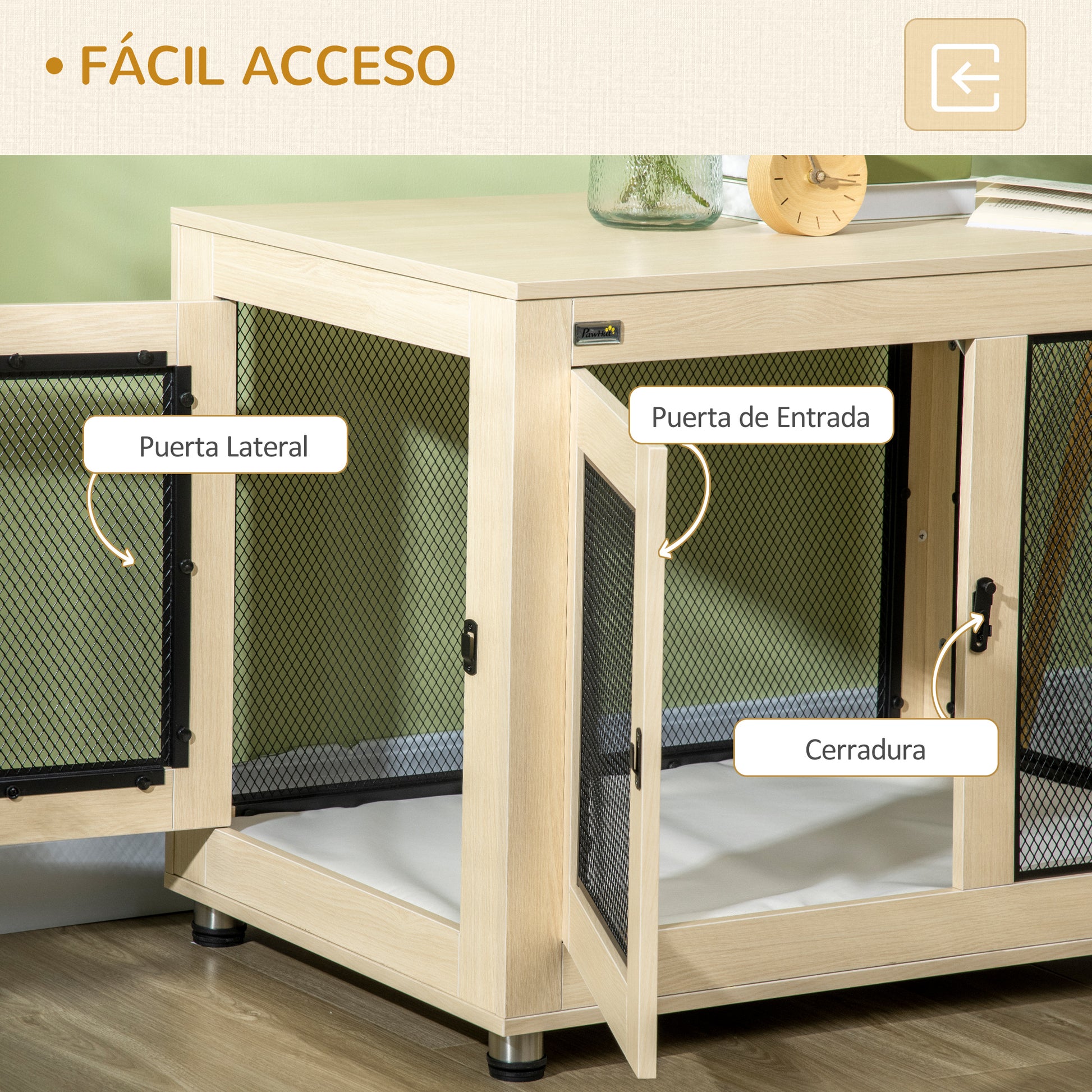 Pawhut Jaula Para Perros De Madera Superficie Mesa De Centro 94x60x71,5cm Roble_5