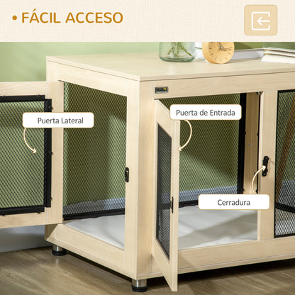 Pawhut Jaula Para Perros De Madera Superficie Mesa De Centro 94x60x71,5cm Roble_5