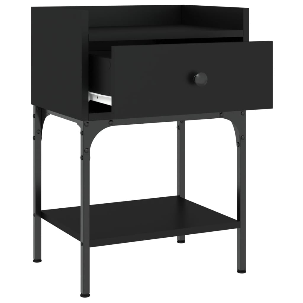 Mesita De Noche Madera De Ingeniería Negro 40,5x31x60 Cm_4