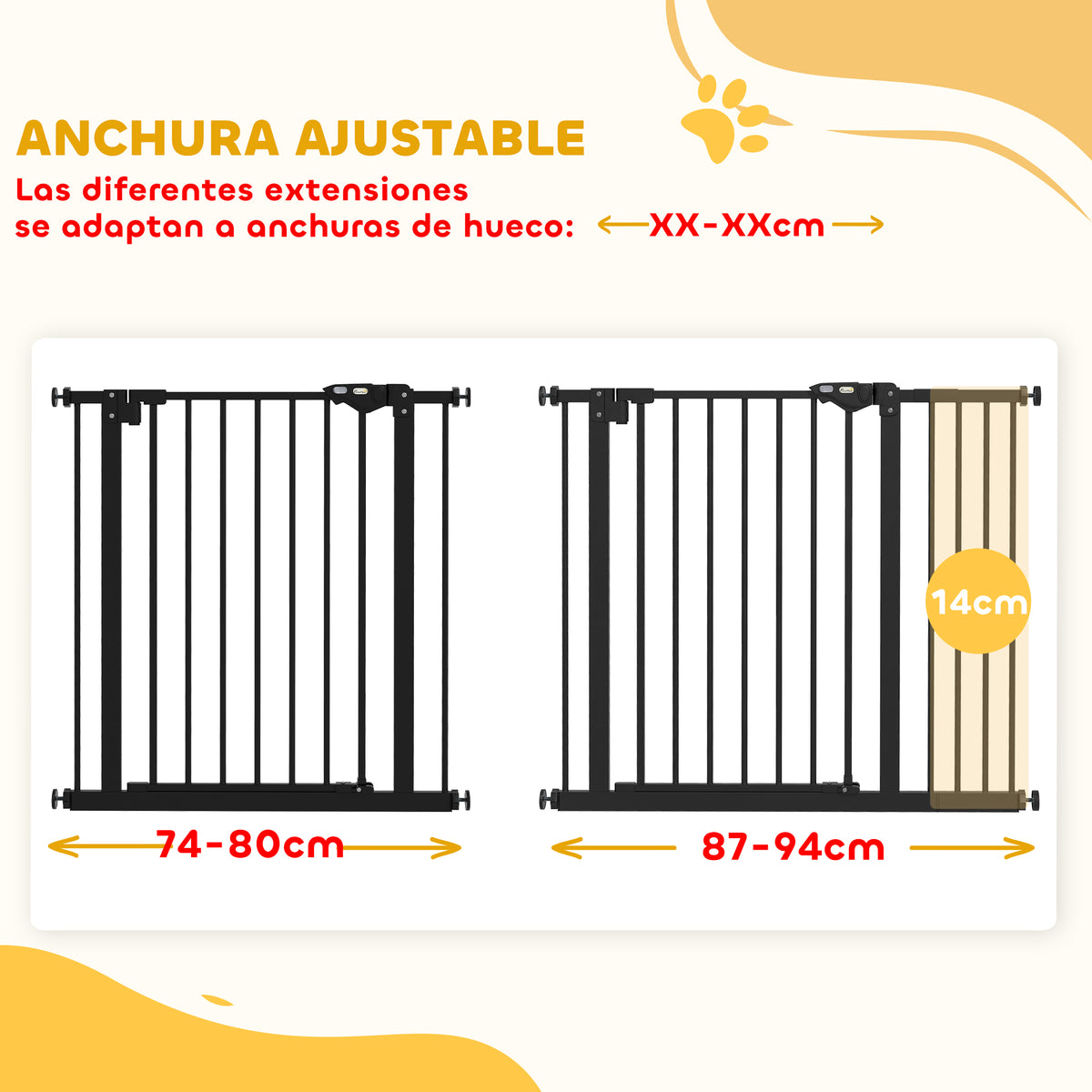 Pawhut Barrera De Seguridad Para Perros Escaleras Y Puertas 74-94 Cm Negro_3