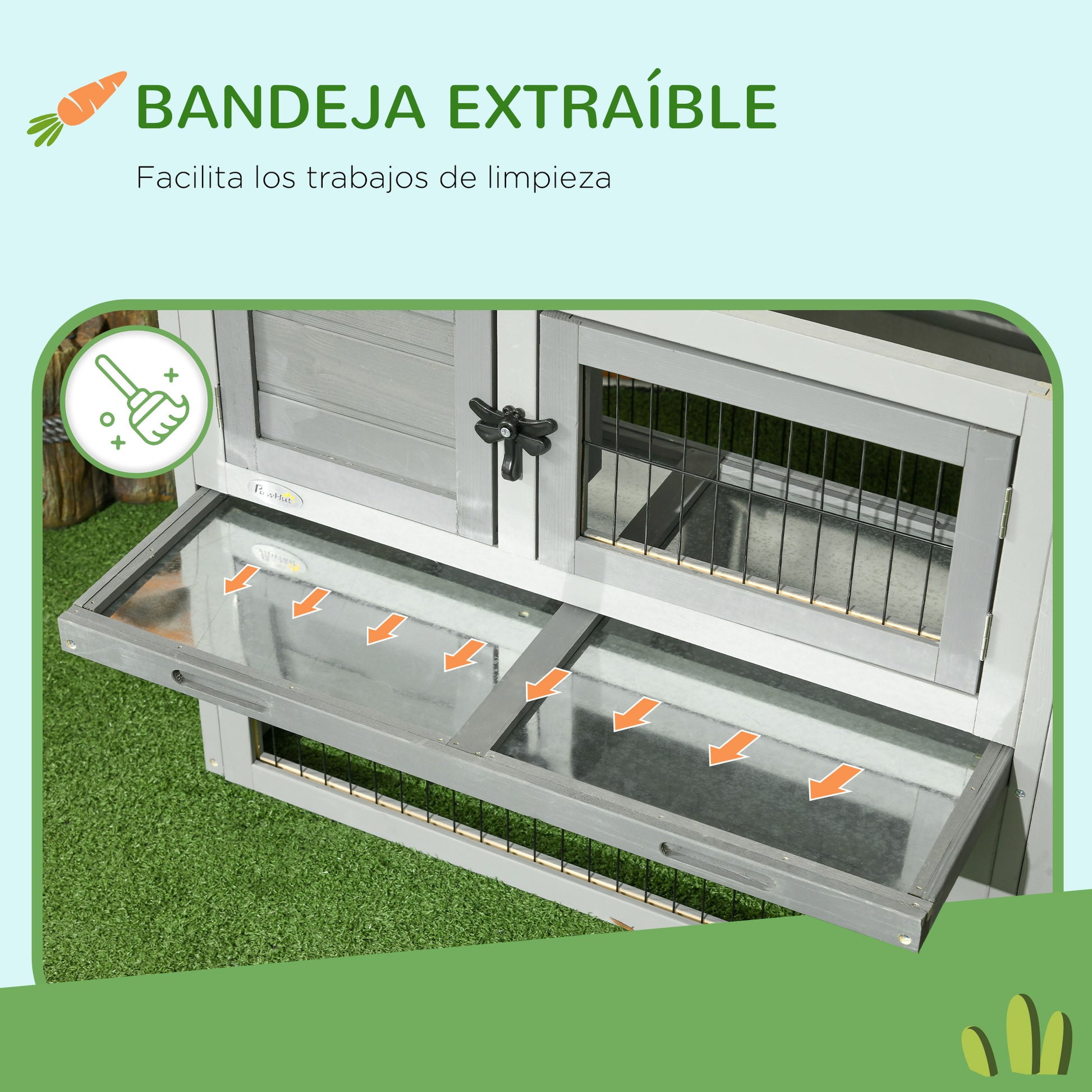 Pawhut Conejera Exterior De Madera 150x52x68 Cm Techo Abatible Bandeja Gris_5