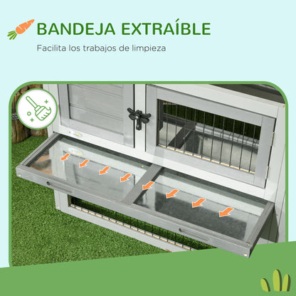 Pawhut Conejera Exterior De Madera 150x52x68 Cm Techo Abatible Bandeja Gris_5