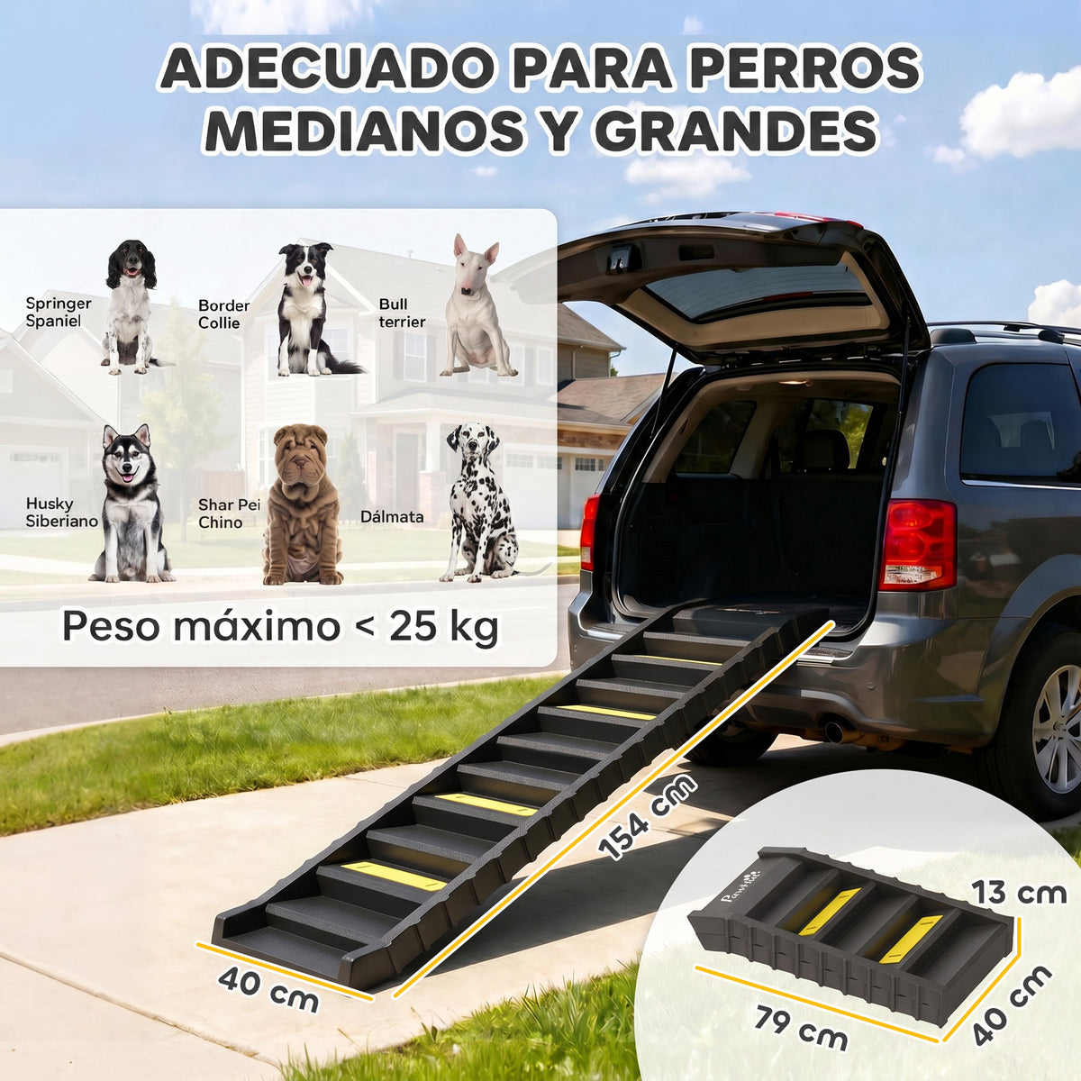 Pawhut Rampa Para Perros Plegable 154 Cm Con 10 Escalones Antideslizantes Negro_2