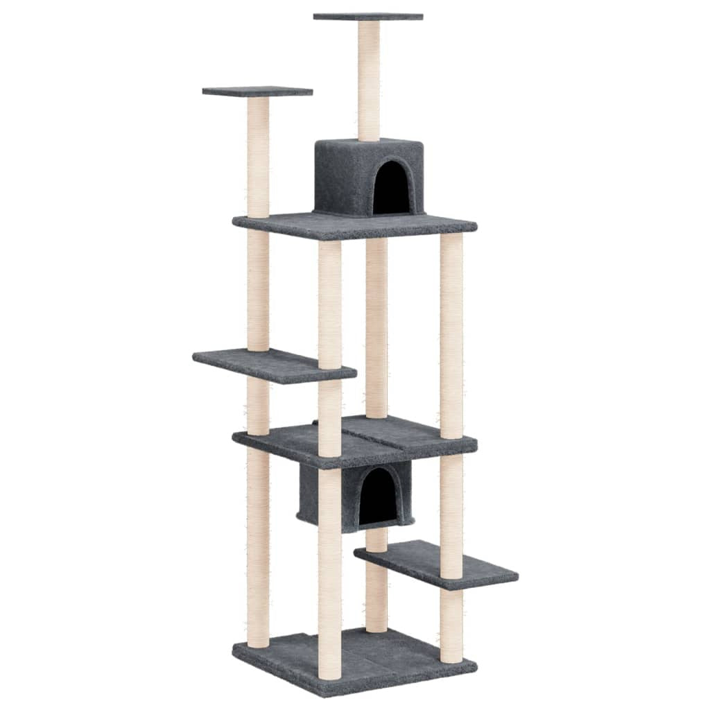 Vidaxl Rascador Para Gatos Con Postes De Sisal Gris Oscuro 176 Cm_0