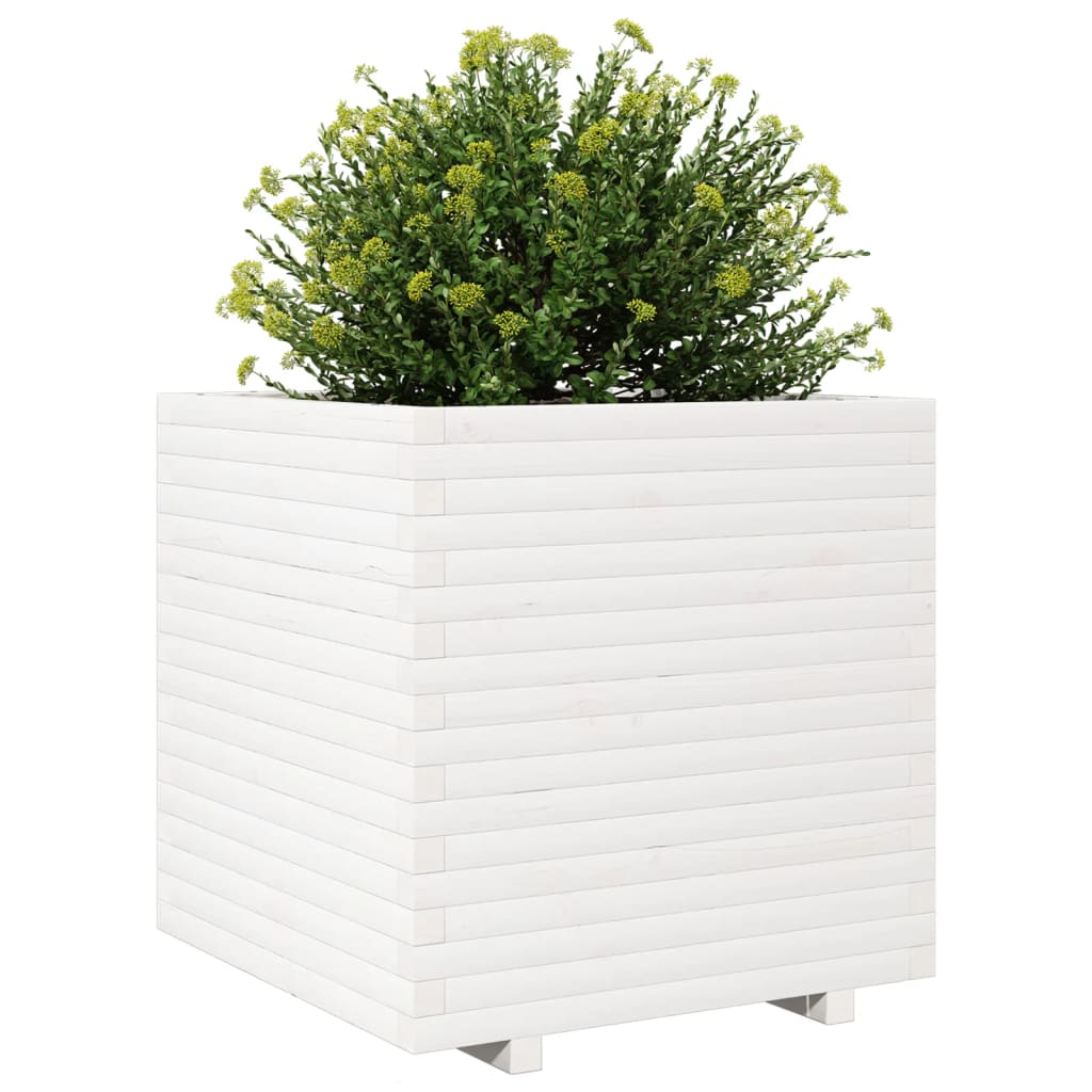 Jardinera De Madera Maciza De Pino Blanca 70x70x72 Cm_3