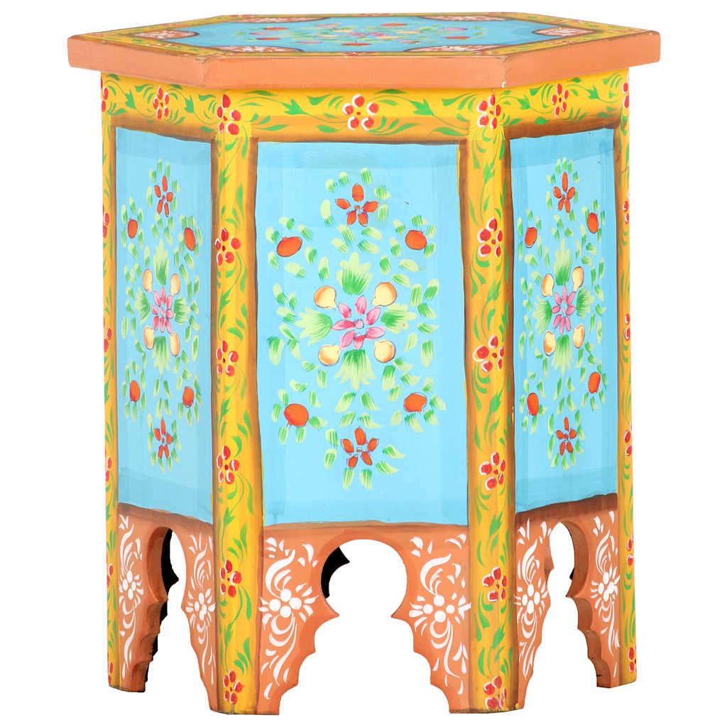 Mesa Auxiliar De Mango Pintado A Mano Multicolor 70x35x60 Cm_2