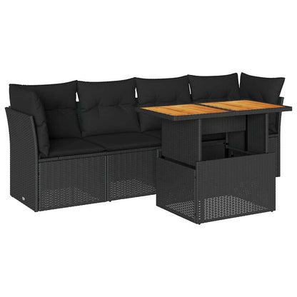 Set De Muebles De Jardín 5 Pzas Y Cojines Ratán Sintético Negro / Vetonek_3