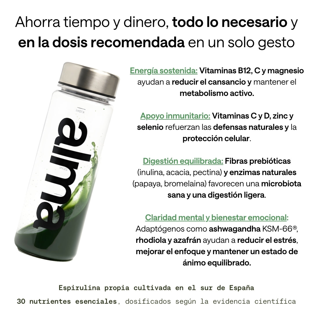 Alma® Batido Diario Con Espirulina Y Vitaminas 300g Y 120 Gominolas De Creatina Creavitalis® Vitamina D3 Y Espirulina_4