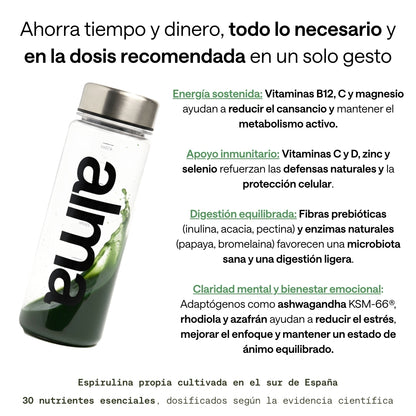 Alma® Batido Diario Con Espirulina Y Vitaminas 300g Y 120 Gominolas De Creatina Creavitalis® Vitamina D3 Y Espirulina_4