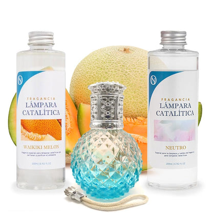 Pack Ahorro Lámpara Catalítica Blue Diamonds + Fragancia Waikiki Melon 500ml + Limpiador Neutro 200ml + Mecha Repuesto_0