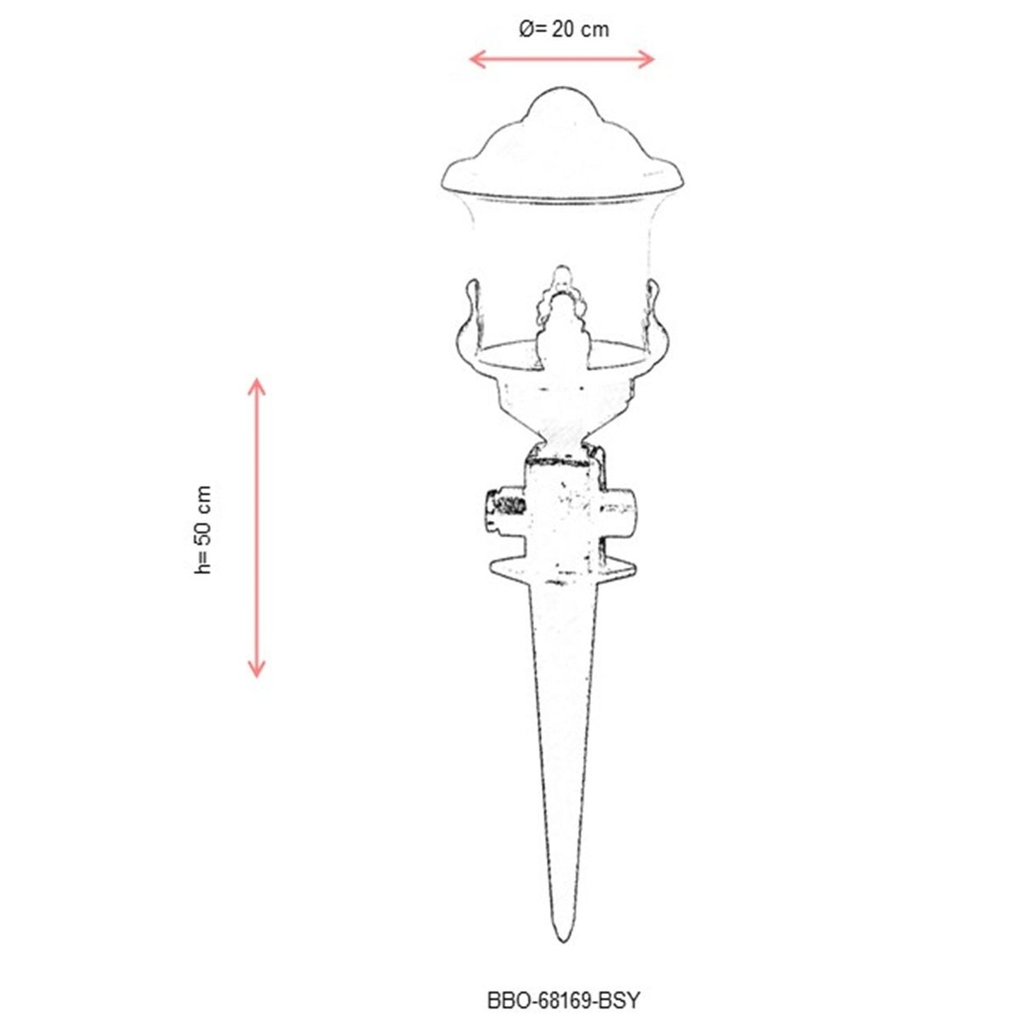 Aplique De Pared Tridente Para Exterior, Abs , Negro, 20x20x50, Casquillo E 27 Max 60 W