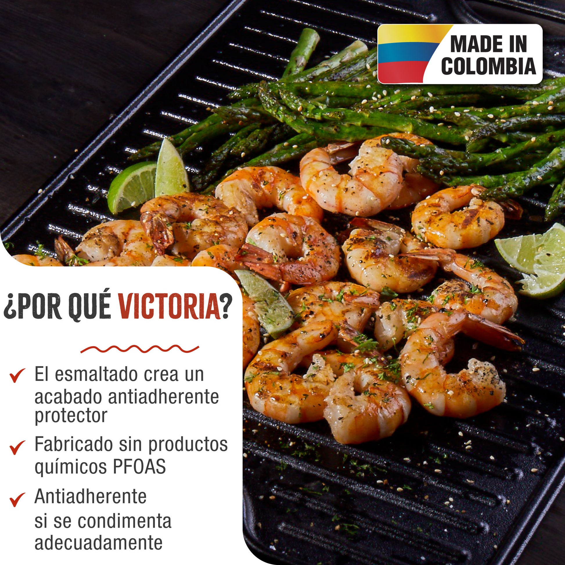 Victoria Plancha Cocina Hierro Fundido Esmaltado Parrilla Reversible 50x35cm, Fuego Barbacoa Sin Ptfe, 34184, Negro_1