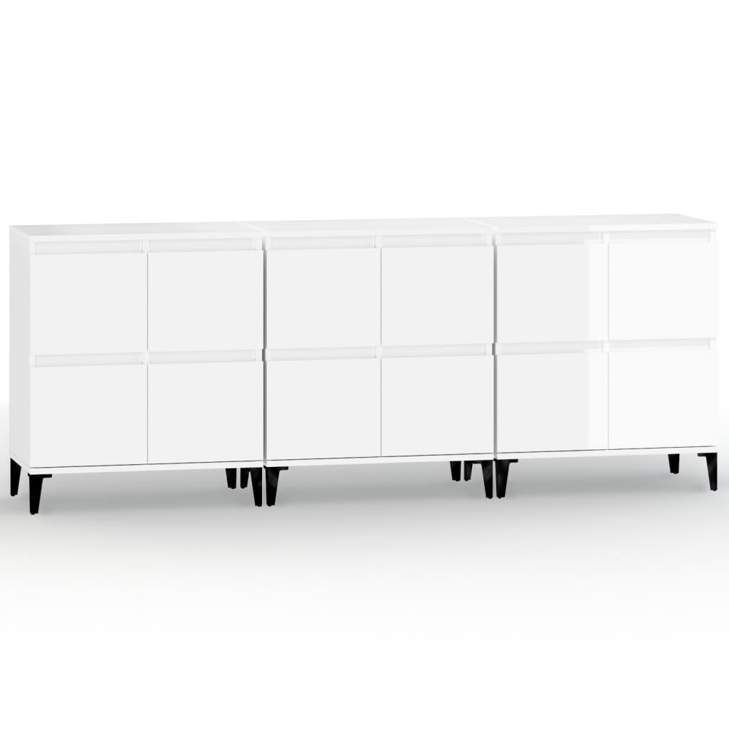 Aparadores 3 Uds Madera Contrachapada Blanco Brillo 60x35x70 Cm_1