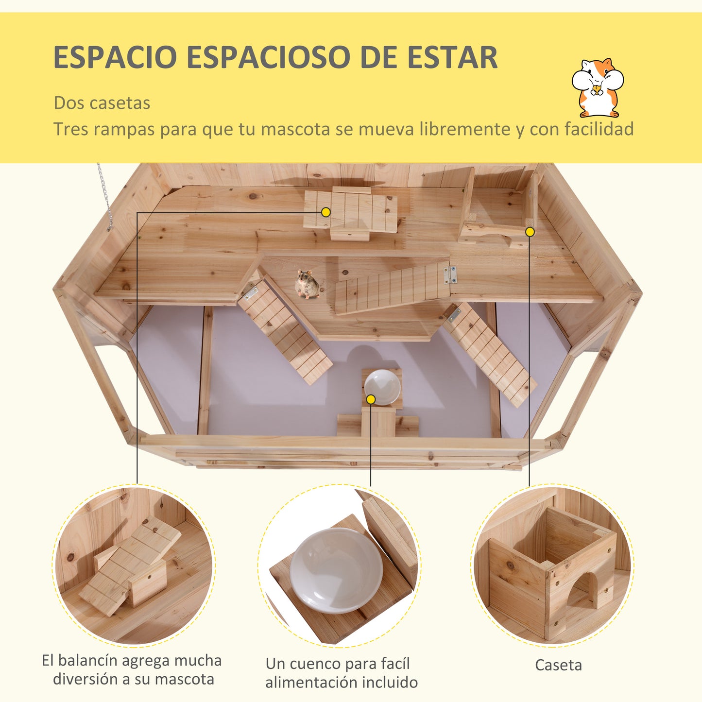 Pawhut Jaula De Madera Para Hámster Casa Para Roedores Pequeños De 3 Pisos_5