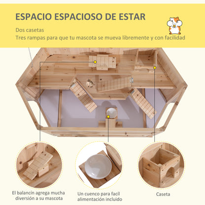 Pawhut Jaula De Madera Para Hámster Casa Para Roedores Pequeños De 3 Pisos_5