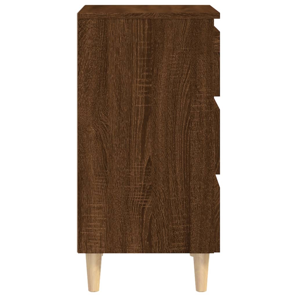Mesita De Noche Patas Madera Maciza Marrón Roble 40x35x69 Cm_4