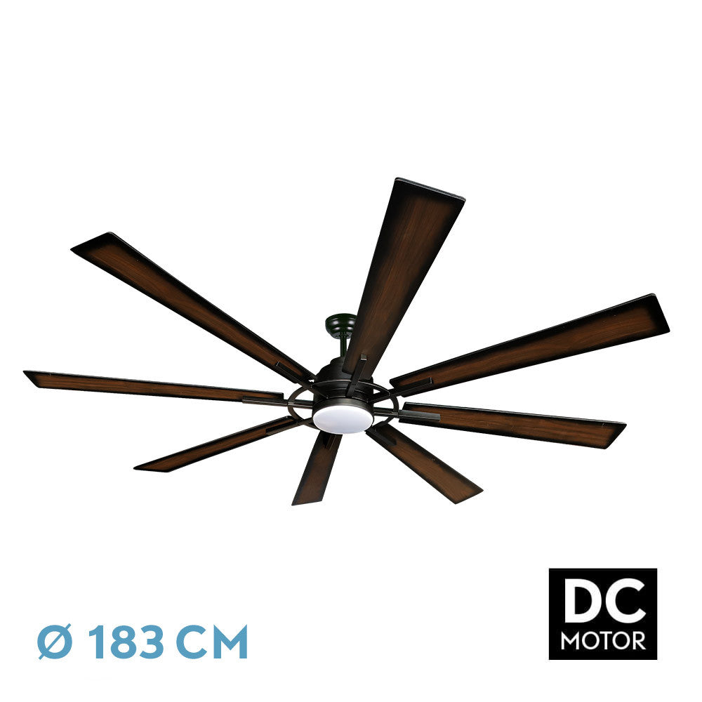 Ventilador Dc Fusion 24w Negro/roble 8 Aspas 183d Reg. Intensidad 2950lm 3000k-6000k C/remoto, Timer, Mem._0