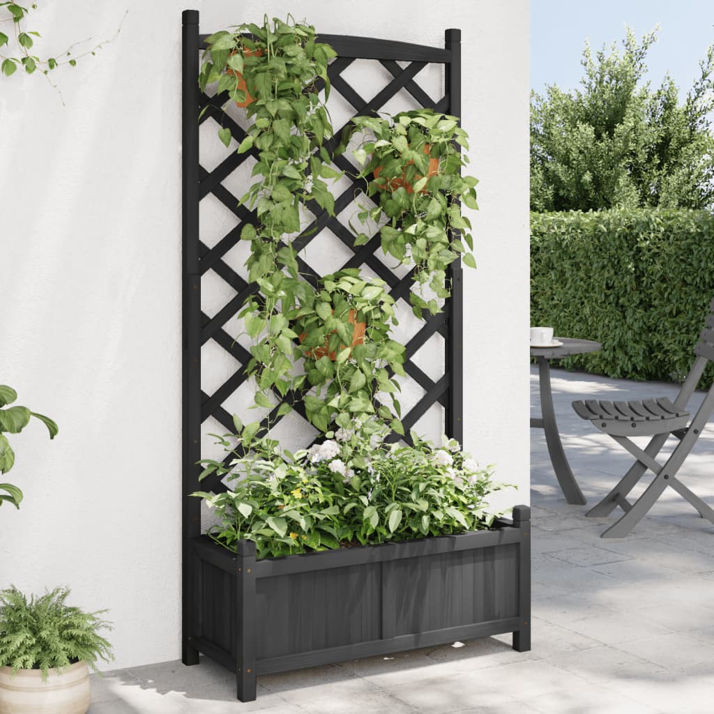 Jardinera Con Enrejado Negro 75x35x150 Cm Madera Maciza De Abeto_1