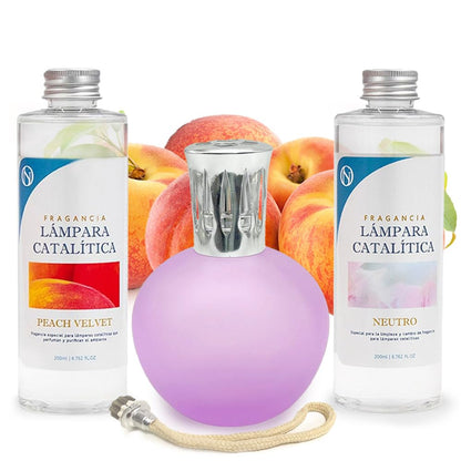 Pack Ahorro Lámpara Catalítica Fucsia Mate + Fragancia Peach Velvet 500ml + Limpiador Neutro 200ml + Mecha Repuesto_0