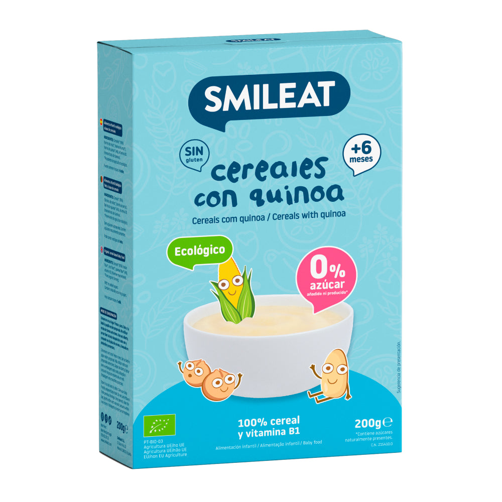 Papa de Cereais Biológicos Sem Glúten Smileat com Quinoa, 200g
