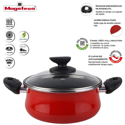 Magefesa Praga Cacerola 20 Con Tapa, Acero Esmaltado Vitrificado, En Granate, Inducción Y Lavavajillas_3