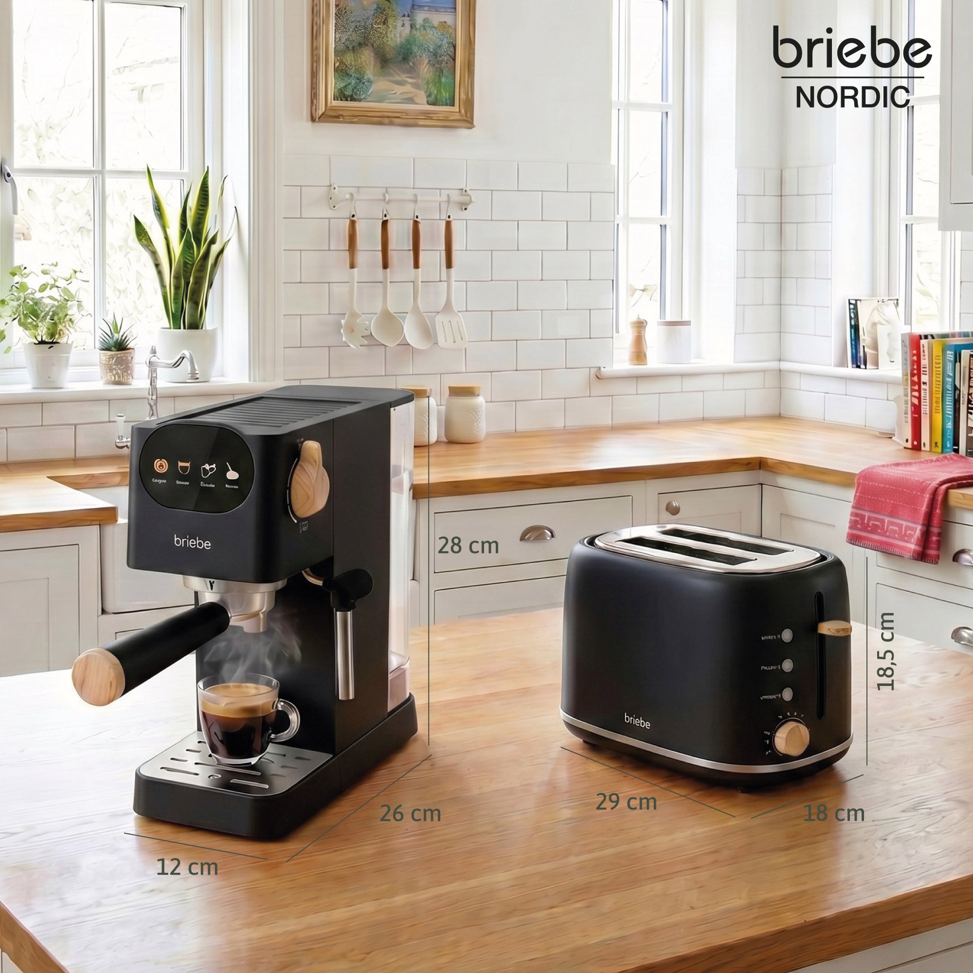 Briebe Nordic Set Cafetera 20 Bares Cápsulas, Café Molido Espumador Leche Tostadora 2 Rebanadas Anchas, Skt1221blk,negro_4