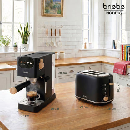 Briebe Nordic Set Cafetera 20 Bares Cápsulas, Café Molido Espumador Leche Tostadora 2 Rebanadas Anchas, Skt1221blk,negro_4