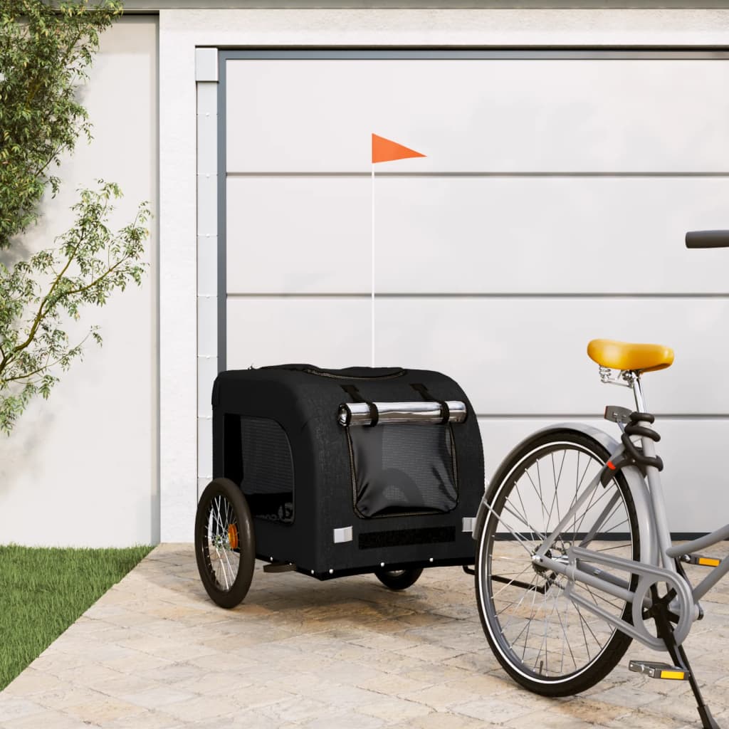 Remolque De Bicicleta Mascotas Hierro Tela Oxford Negro_1