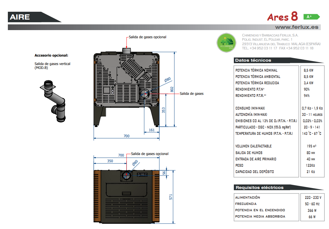 Bricosol Estufa De Pellets Ares 8 Blanco Perla De Ferlux_4