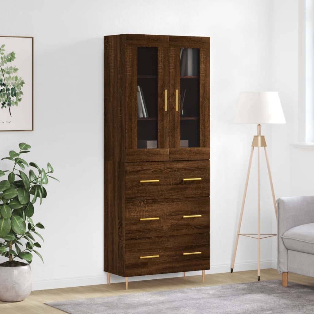 Aparador Alto Madera Contrachapada Marrón Roble 69,5x34x180 Cm_0