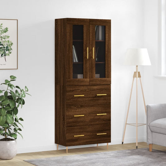 Aparador Alto Madera Contrachapada Marrón Roble 69,5x34x180 Cm_0