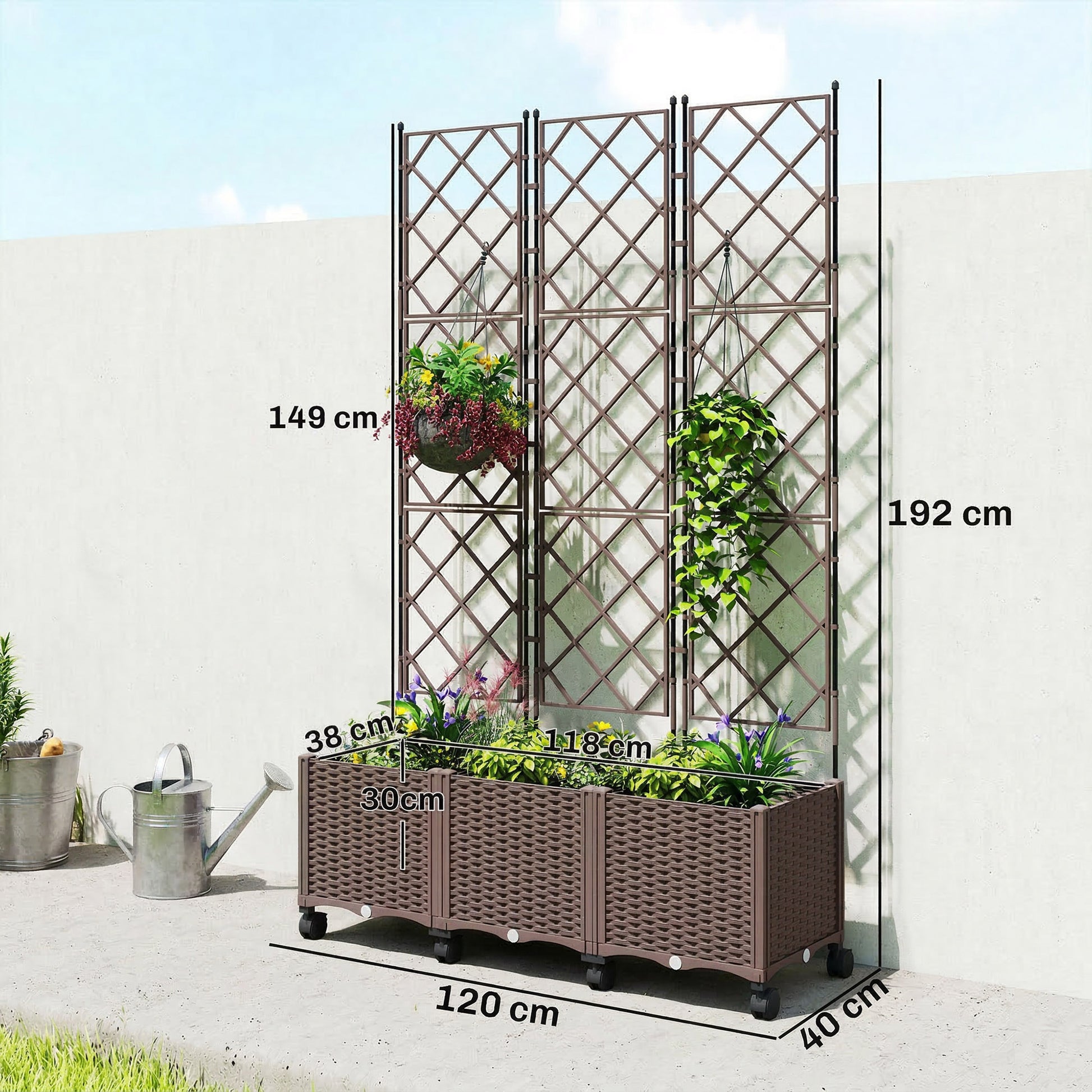 Outsunny Jardinera Con Enrejado Ruedas Para Cultivos Verduras 120x40x192 Cm_2
