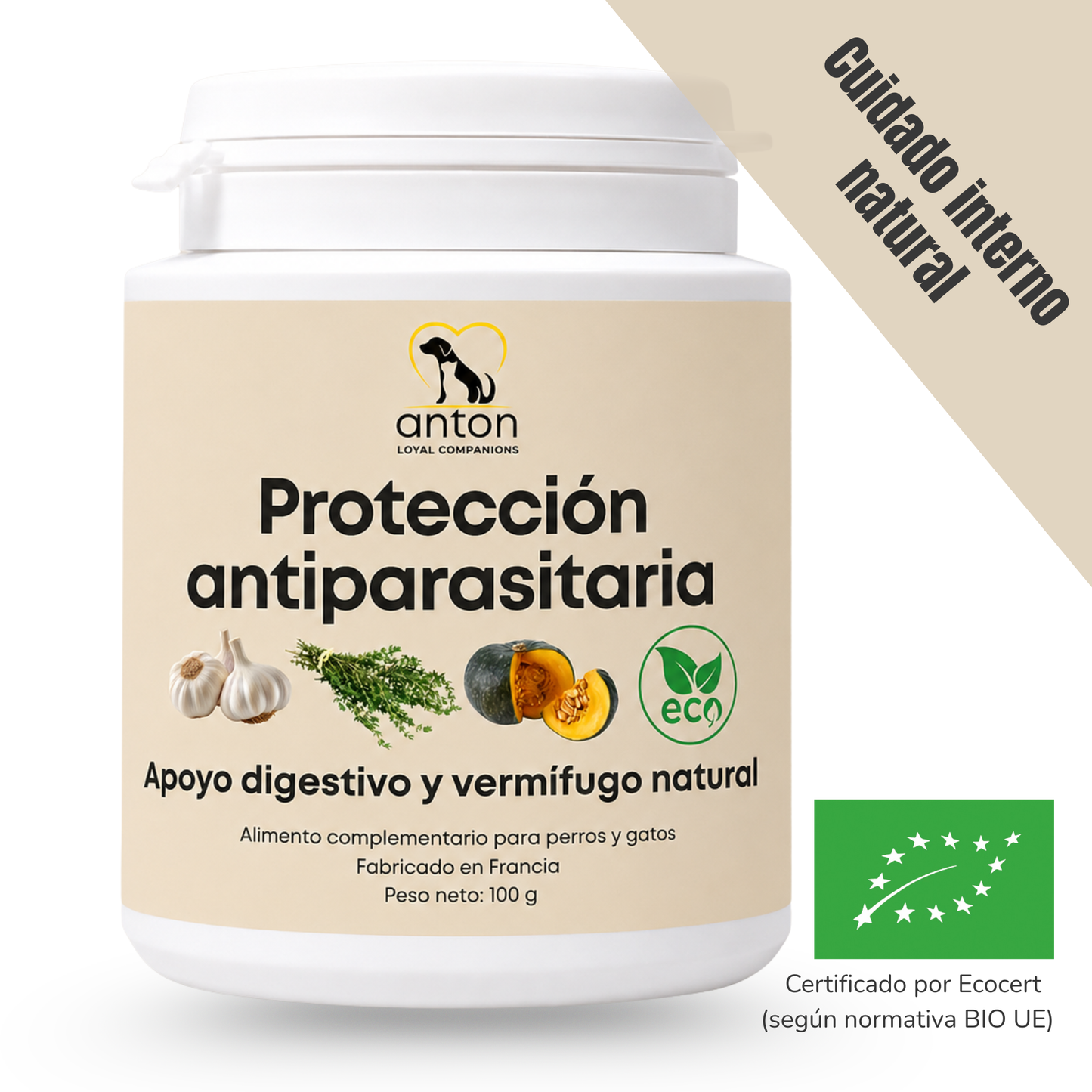 Suplemento natural para perros y gatos – Protección interna frente a parásitos intestinales ECO 100 g_0