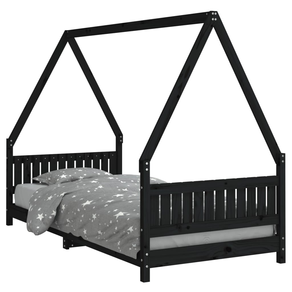 Vidaxl Estructura De Cama Para Niños Madera De Pino Negro 90x200 Cm_0