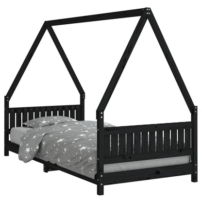 Vidaxl Estructura De Cama Para Niños Madera De Pino Negro 90x200 Cm_0