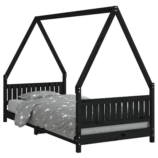 Vidaxl Estructura De Cama Para Niños Madera De Pino Negro 90x200 Cm_0