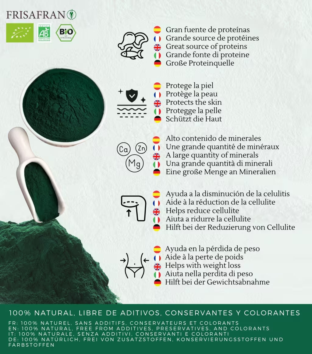 Espirulina En Polvo Ecológica - Calidad Y Sabor | Frisafran 200 G_1