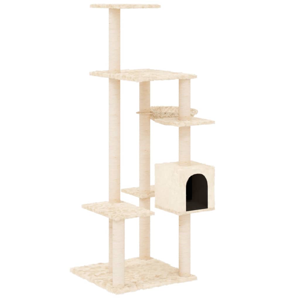 Rascador Para Gatos Con Postes De Sisal Color Crema 142 Cm_0
