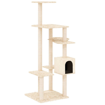 Rascador Para Gatos Con Postes De Sisal Color Crema 142 Cm_0