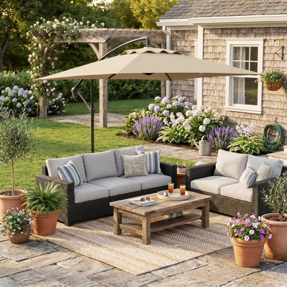 Outsunny Parasol Excéntrico 294x193 Cm Con Base Cruzada Impermeable Beige_3