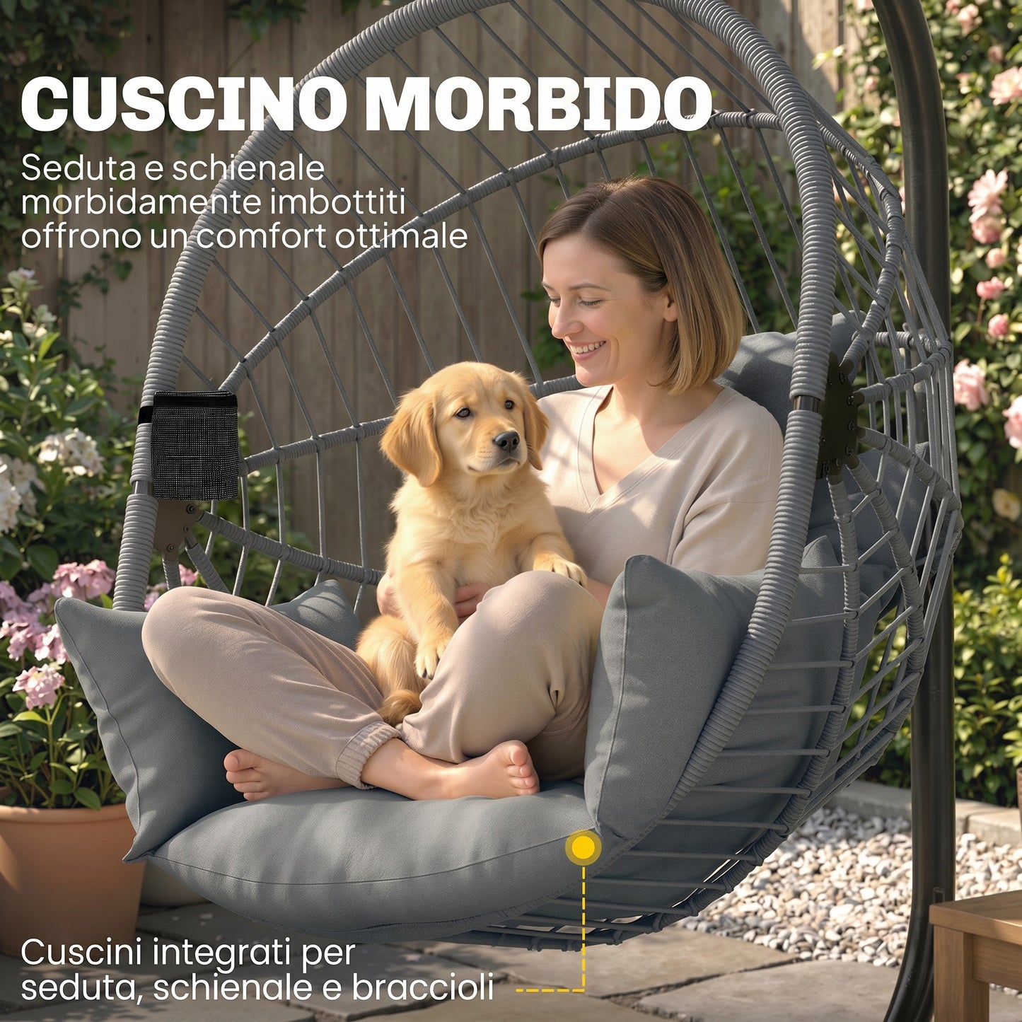 Outsunny Silla Colgante Huevo Con Soporte Cesta Plegable Carga 120 Kg Gris_5