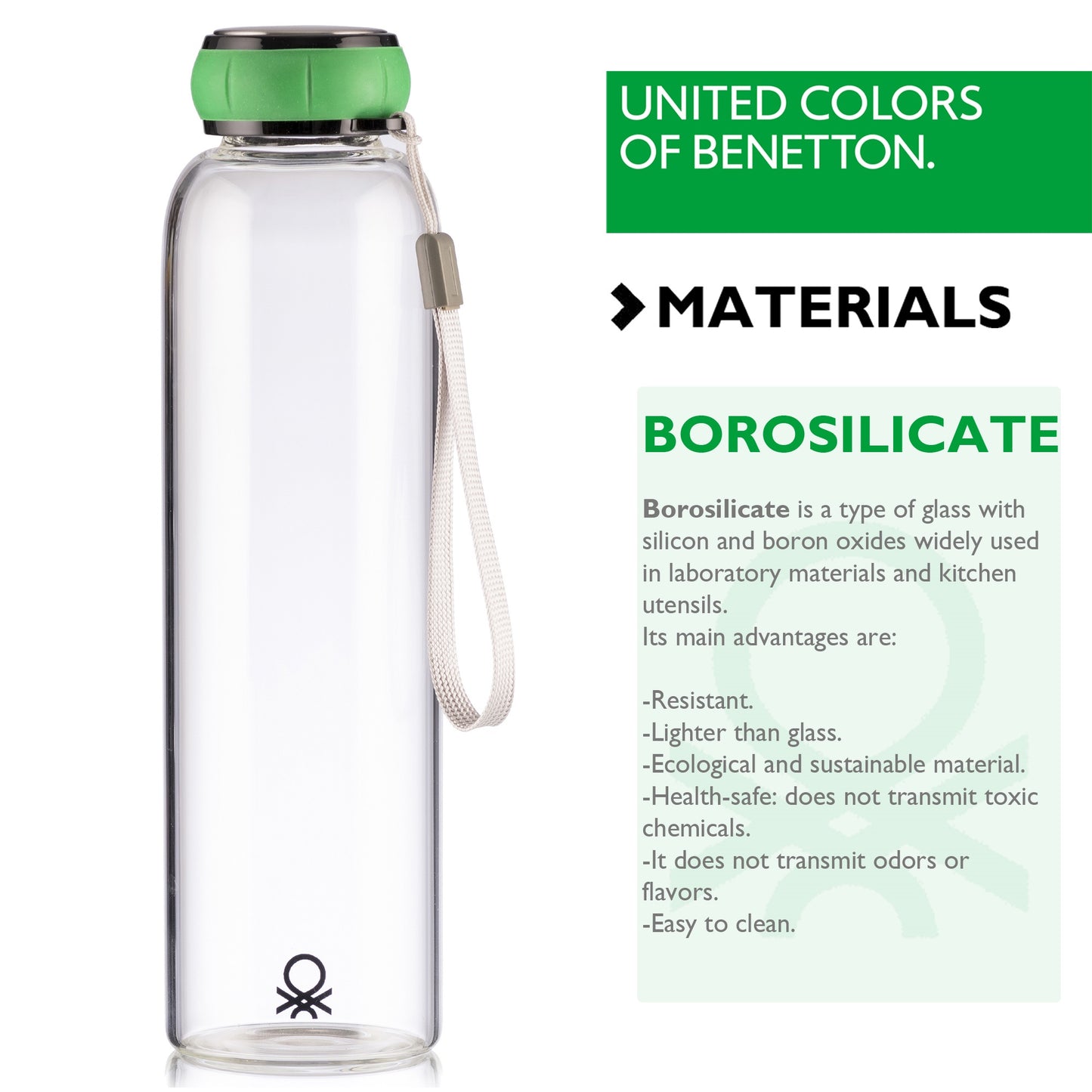 Botella Agua 550ml Borosilicato Verde Casa Benetton_2