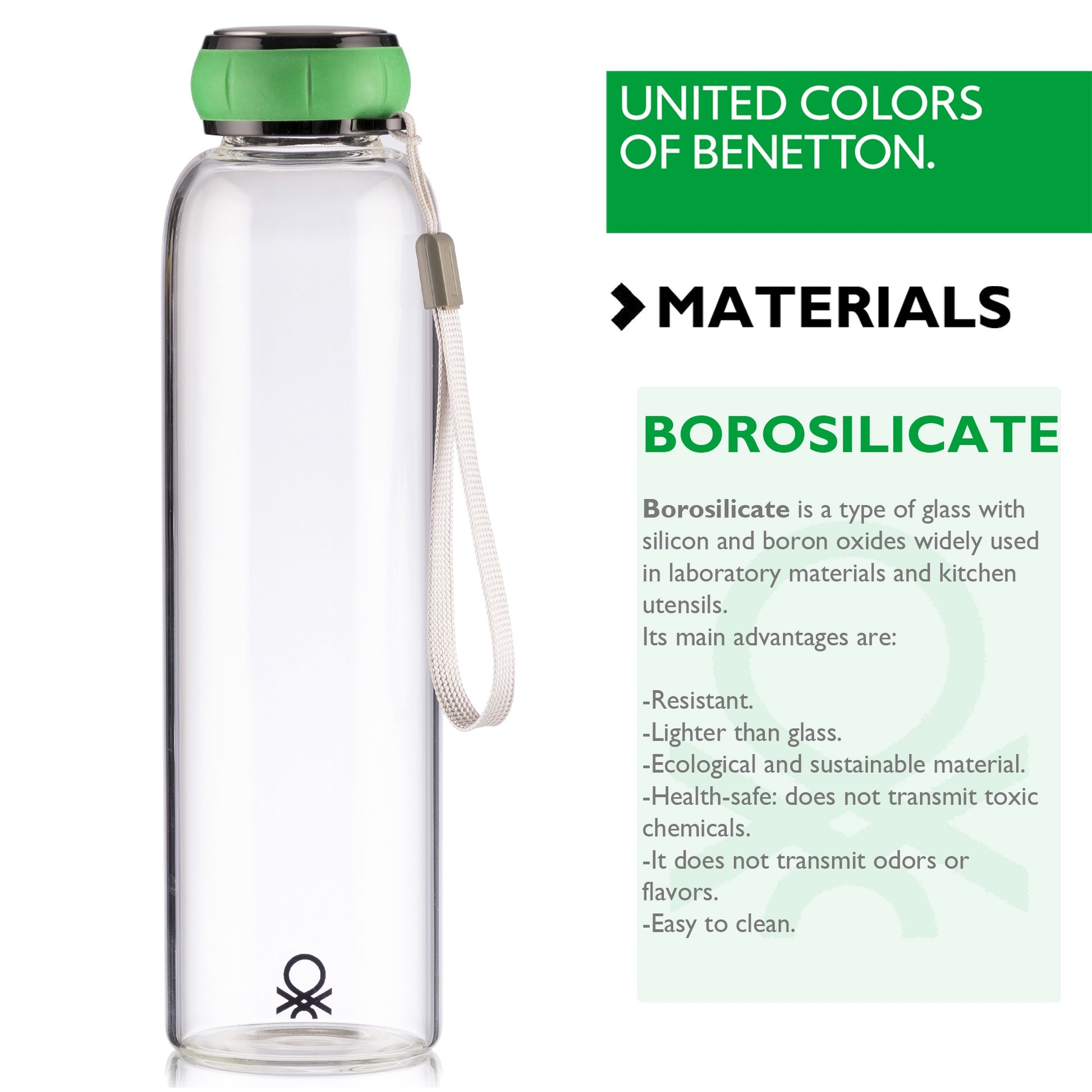 Set De 3 Unidades De Botella De Agua 550ml Borosilicato Tapa Verde Casa Benetton_2