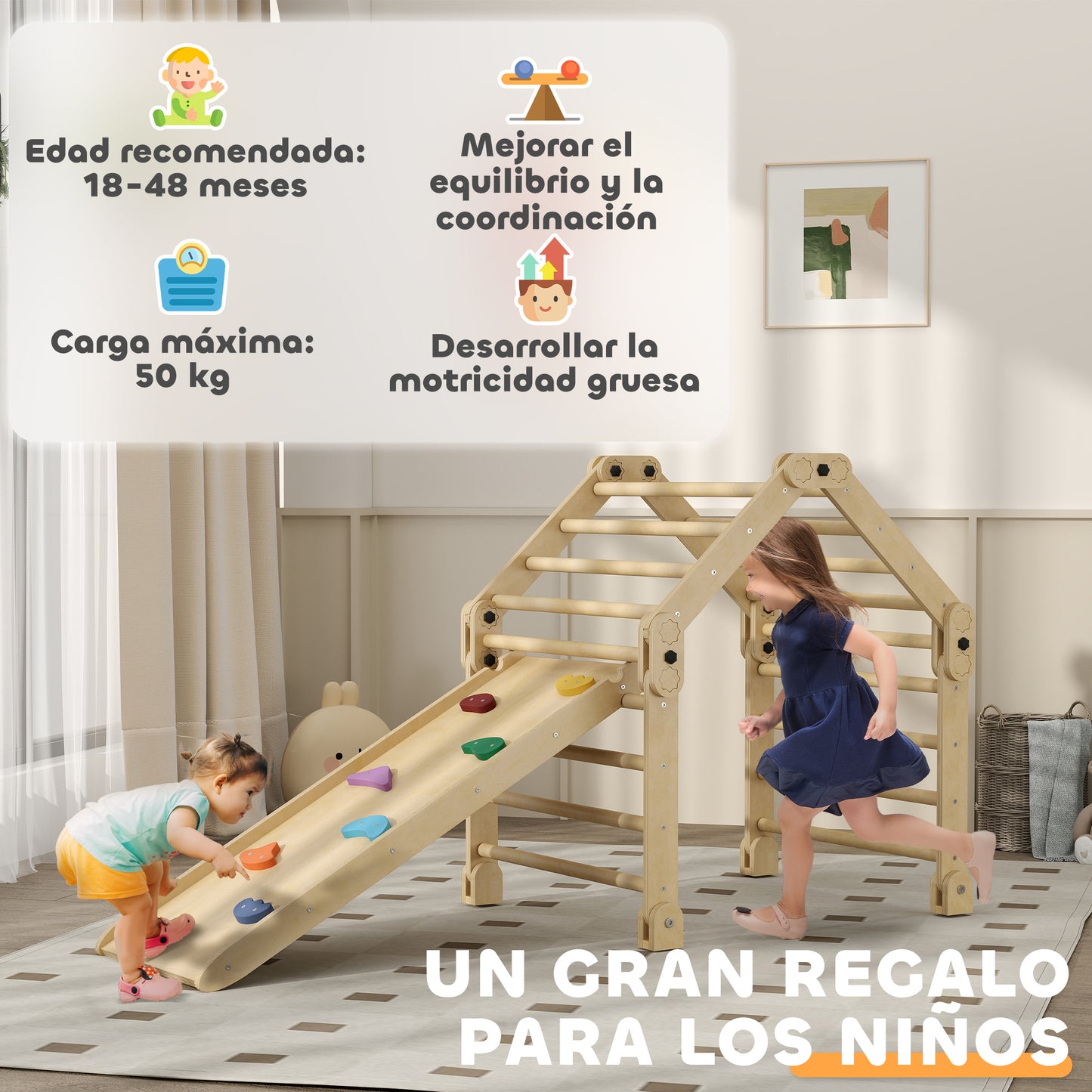 Aiyaplay Escalada Para Niños De 18-48 Meses 3 En 1 175x70x89 Cm Multicolor_4